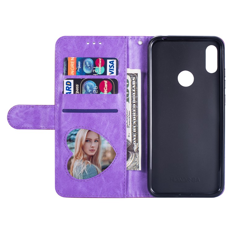 Glitter Powder Zippered Stand Leather Wallet Case with Strap for Huawei Y6 (2019, with Fingerprint Sensor) / Y6 Prime (2019) - Purple-5