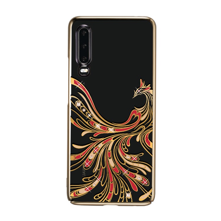 KAVARO Authorized Swarovski Crystals Decor Electroplated Phoenix Pattern Plastic Hard Cover Shell for Huawei P30 - Gold-1