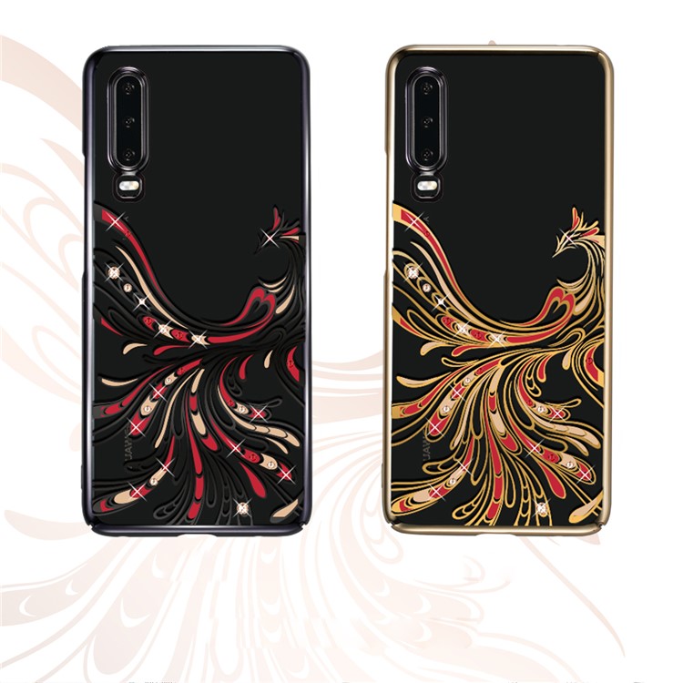 KAVARO Authorized Swarovski Crystals Decor Electroplated Phoenix Pattern Plastic Hard Cover Shell for Huawei P30 - Gold-3