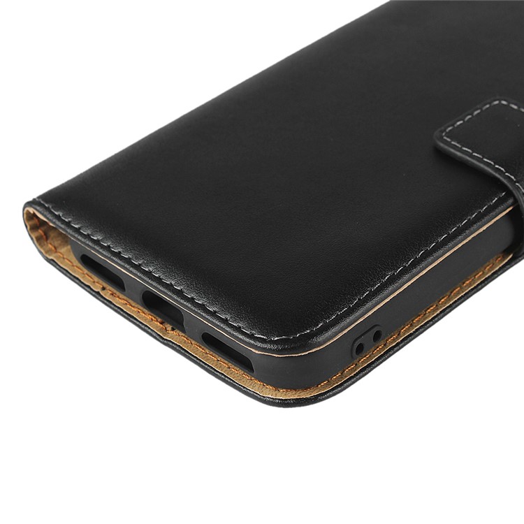 Genuine Leather Wallet Phone Cover wth Stand for Huawei Y6 (2019, with Fingerprint Sensor) / Y6 Prime (2019) - Black-10