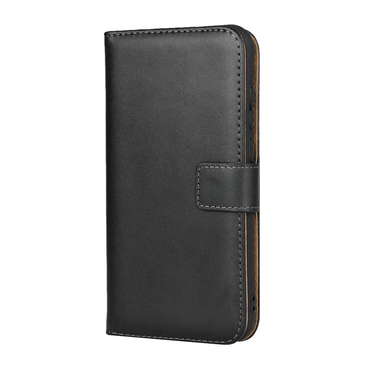 Genuine Leather Wallet Phone Cover wth Stand for Huawei Y6 (2019, with Fingerprint Sensor) / Y6 Prime (2019) - Black-3