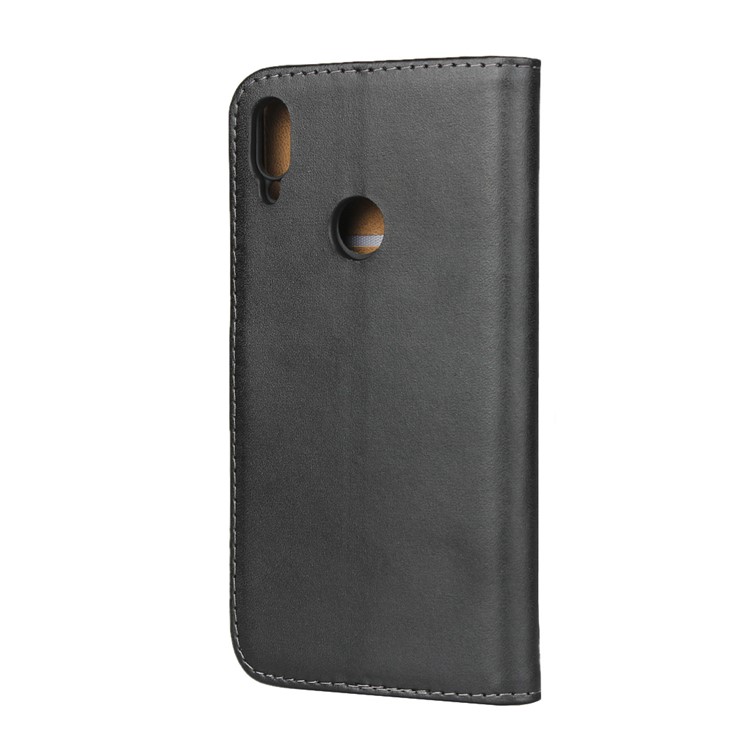 Genuine Leather Wallet Phone Cover wth Stand for Huawei Y6 (2019, with Fingerprint Sensor) / Y6 Prime (2019) - Black-4