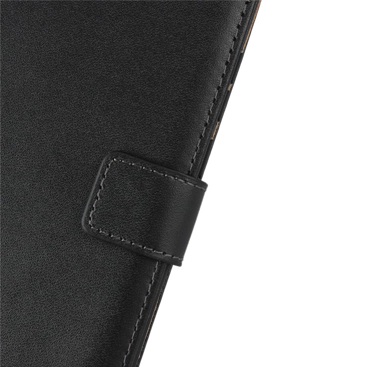 Genuine Leather Wallet Phone Cover wth Stand for Huawei Y6 (2019, with Fingerprint Sensor) / Y6 Prime (2019) - Black-7