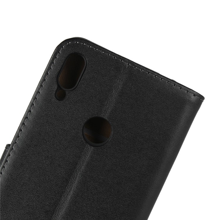 Genuine Leather Wallet Phone Cover wth Stand for Huawei Y6 (2019, with Fingerprint Sensor) / Y6 Prime (2019) - Black-9