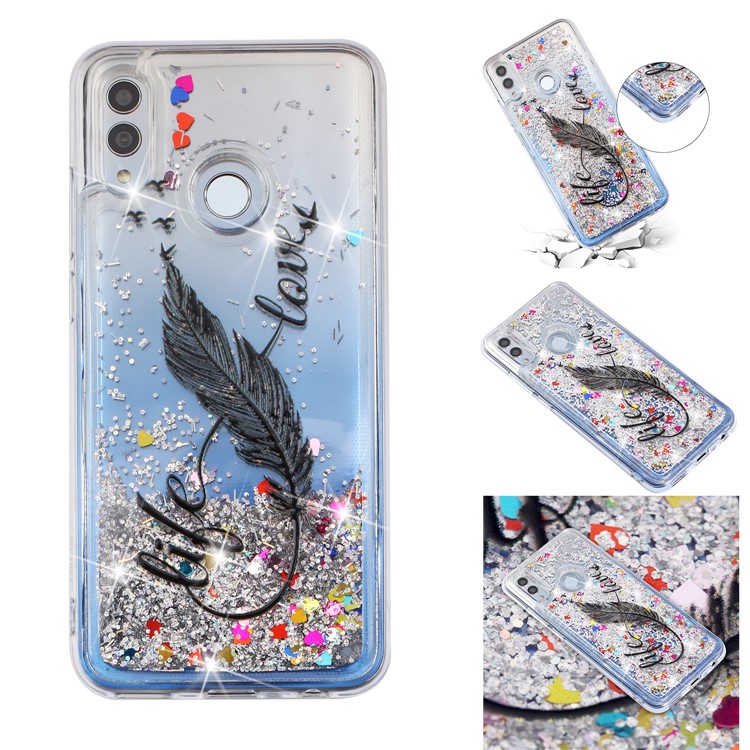 Embossment Pattern Quicksand TPU Protective Back Case for Huawei Y7 (2019) - Black Feather-1