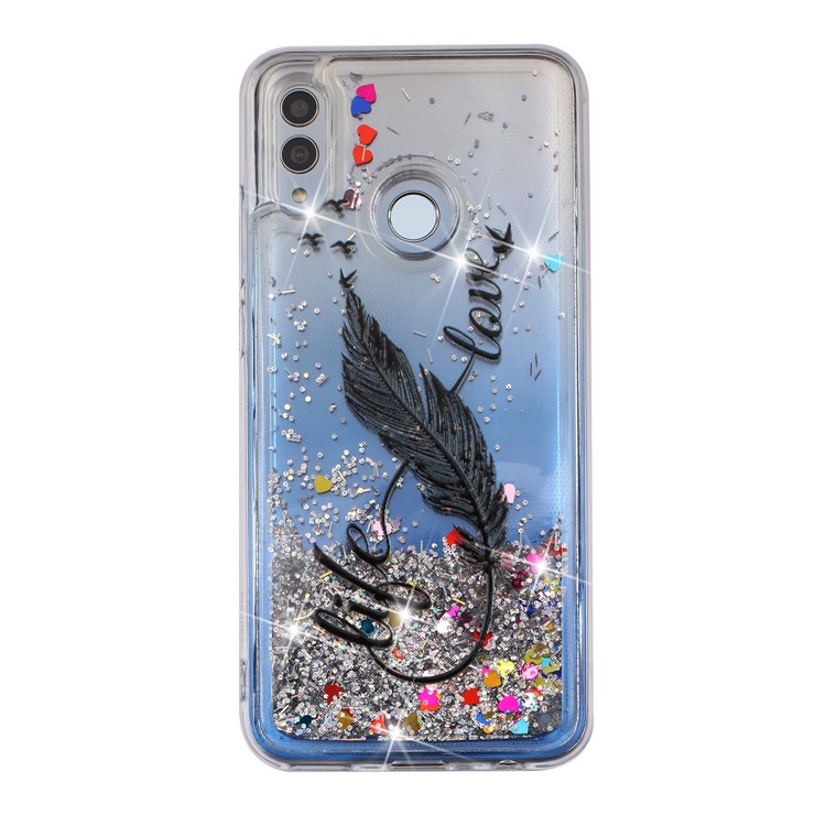 Embossment Pattern Quicksand TPU Protective Back Case for Huawei Y7 (2019) - Black Feather-2
