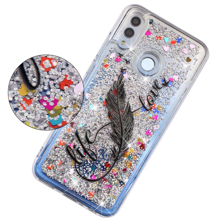 Embossment Pattern Quicksand TPU Protective Back Case for Huawei Y7 (2019) - Black Feather-3
