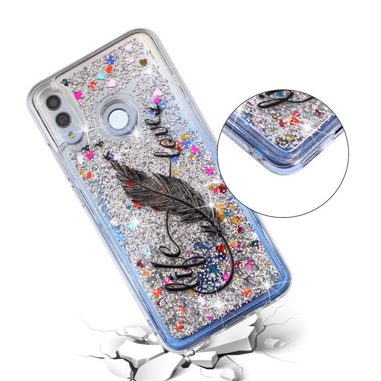 Embossment Pattern Quicksand TPU Protective Back Case for Huawei Y7 (2019) - Black Feather-4