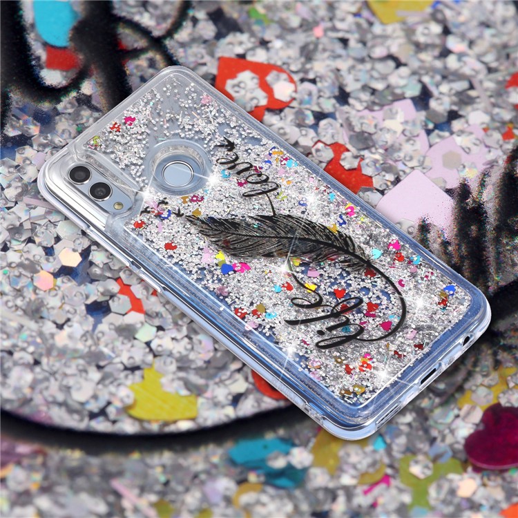 Embossment Pattern Quicksand TPU Protective Back Case for Huawei Y7 (2019) - Black Feather-5