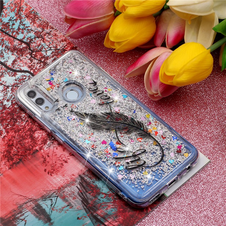Embossment Pattern Quicksand TPU Protective Back Case for Huawei Y7 (2019) - Black Feather-6