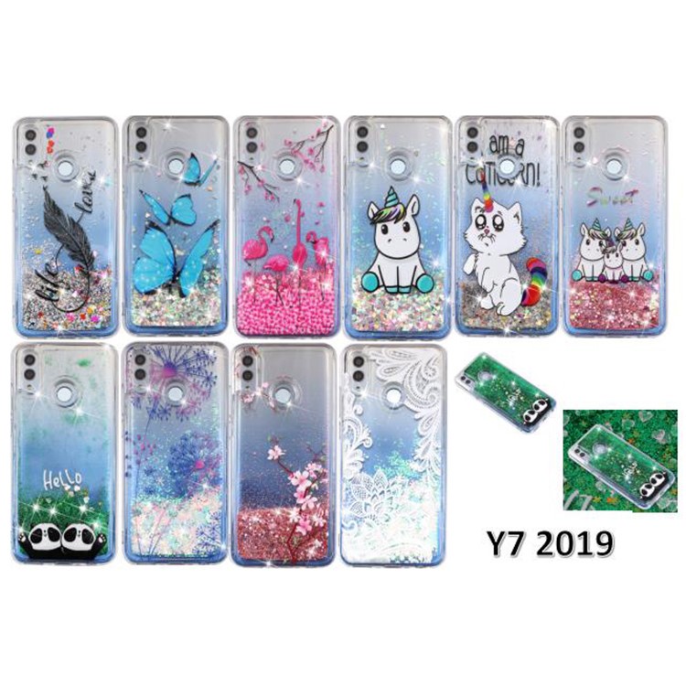 Embossment Pattern Quicksand TPU Protective Back Case for Huawei Y7 (2019) - Black Feather-7