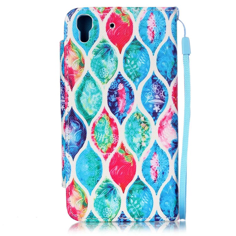 Patterned Leather Wallet Stand Case for Huawei Honor 4A / Y6 - Colorful Leaves-2