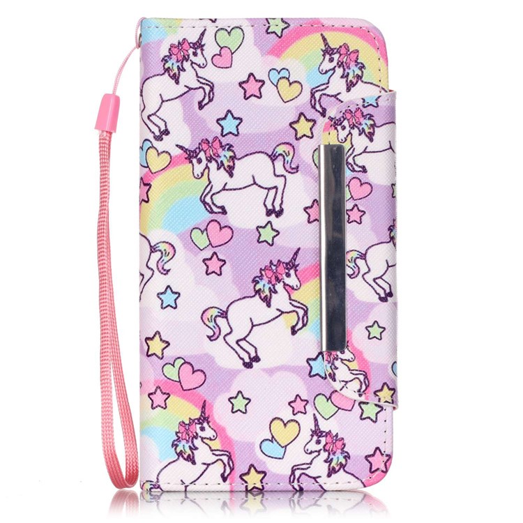 Patterned PU Leather Wallet Cover for Huawei Honor 4A / Y6 - Cute Unicorns-1