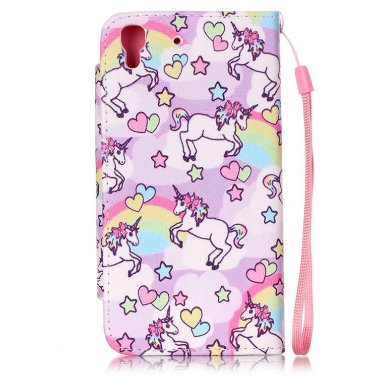 Patterned PU Leather Wallet Cover for Huawei Honor 4A / Y6 - Cute Unicorns-2