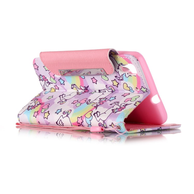 Patterned PU Leather Wallet Cover for Huawei Honor 4A / Y6 - Cute Unicorns-3