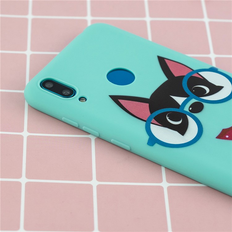 Pattern Printing Soft TPU Gel Protective Back Cover with Silicone Strap for Huawei Y7 (2019) - Cyan-11
