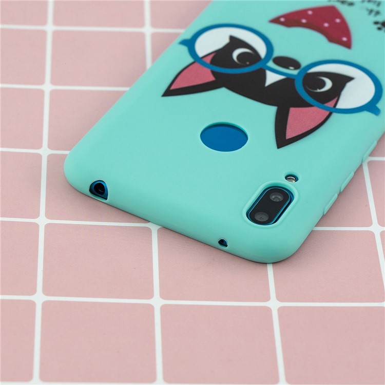 Pattern Printing Soft TPU Gel Protective Back Cover with Silicone Strap for Huawei Y7 (2019) - Cyan-12