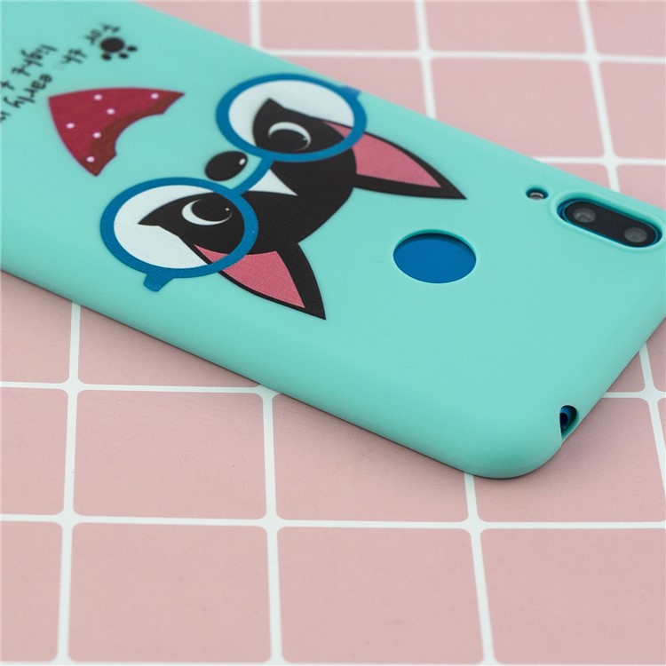 Pattern Printing Soft TPU Gel Protective Back Cover with Silicone Strap for Huawei Y7 (2019) - Cyan-13