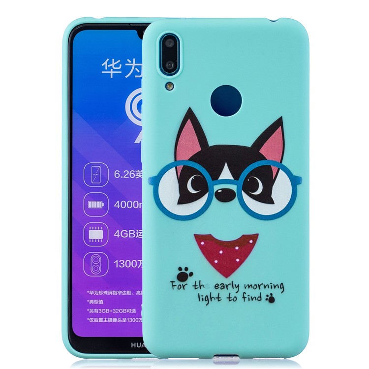 Pattern Printing Soft TPU Gel Protective Back Cover with Silicone Strap for Huawei Y7 (2019) - Cyan-2