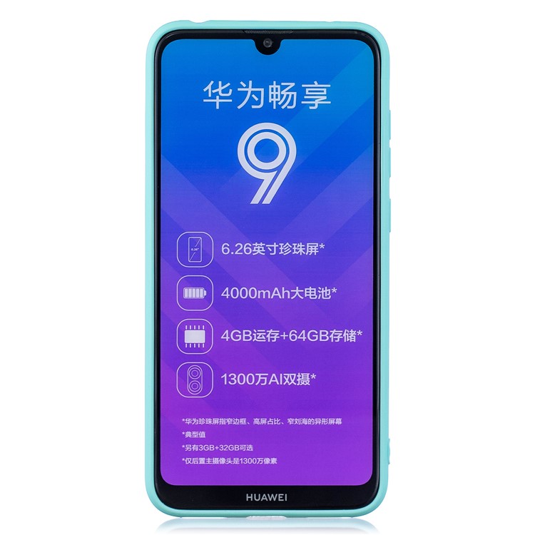 Pattern Printing Soft TPU Gel Protective Back Cover with Silicone Strap for Huawei Y7 (2019) - Cyan-4