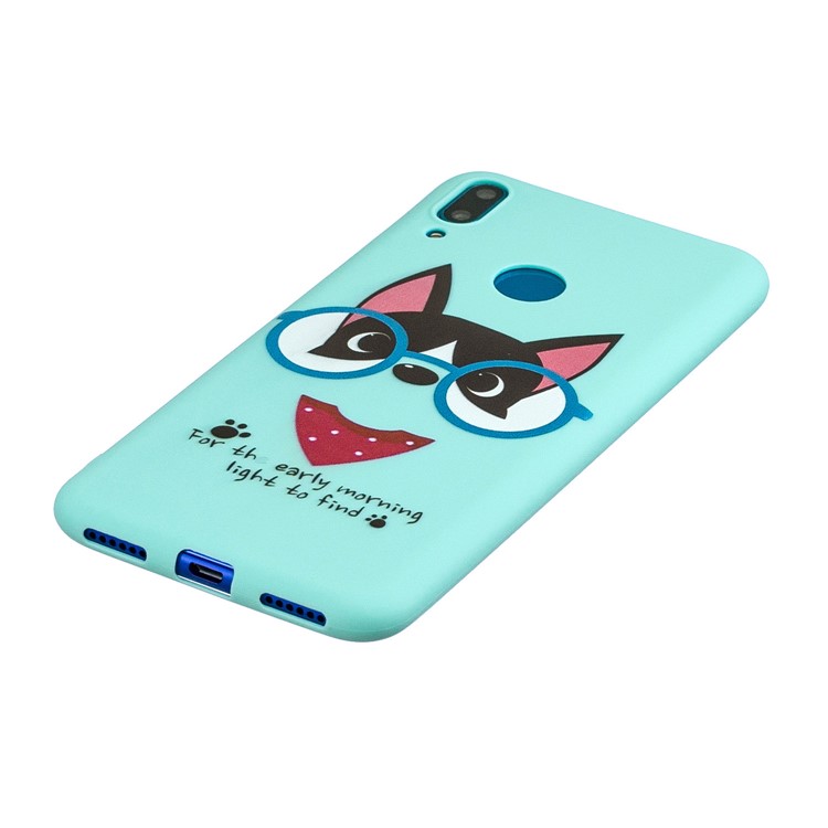 Pattern Printing Soft TPU Gel Protective Back Cover with Silicone Strap for Huawei Y7 (2019) - Cyan-5