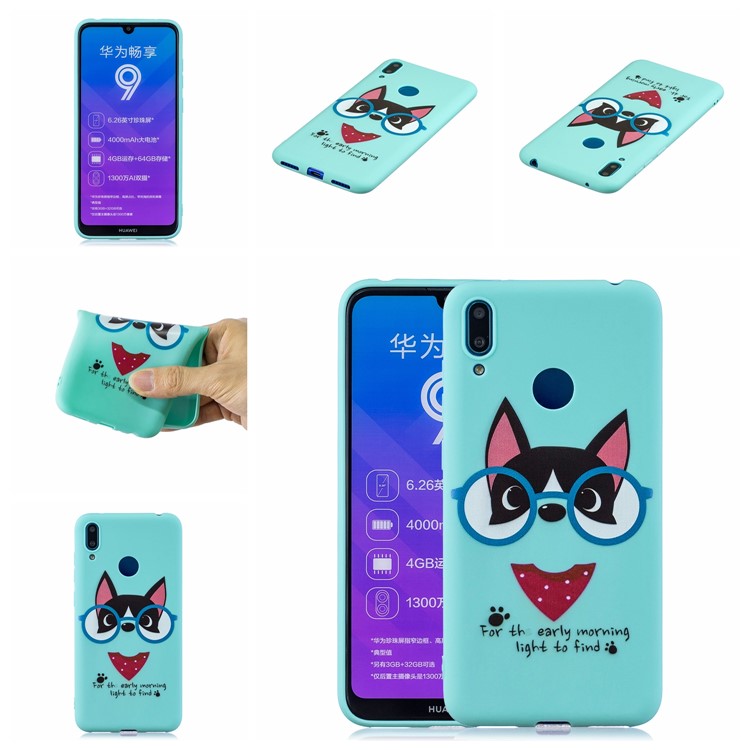 Pattern Printing Soft TPU Gel Protective Back Cover with Silicone Strap for Huawei Y7 (2019) - Cyan-8