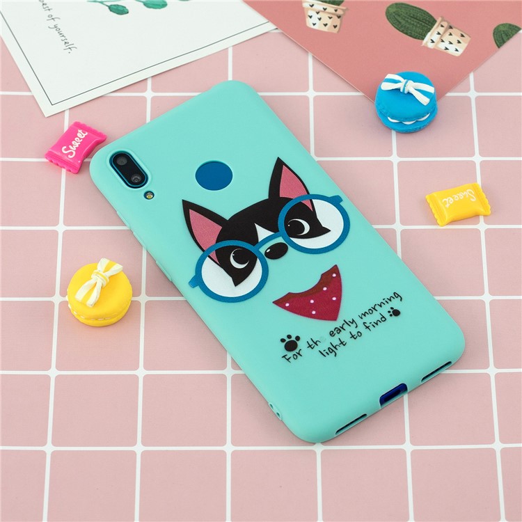 Pattern Printing Soft TPU Gel Protective Back Cover with Silicone Strap for Huawei Y7 (2019) - Cyan-9