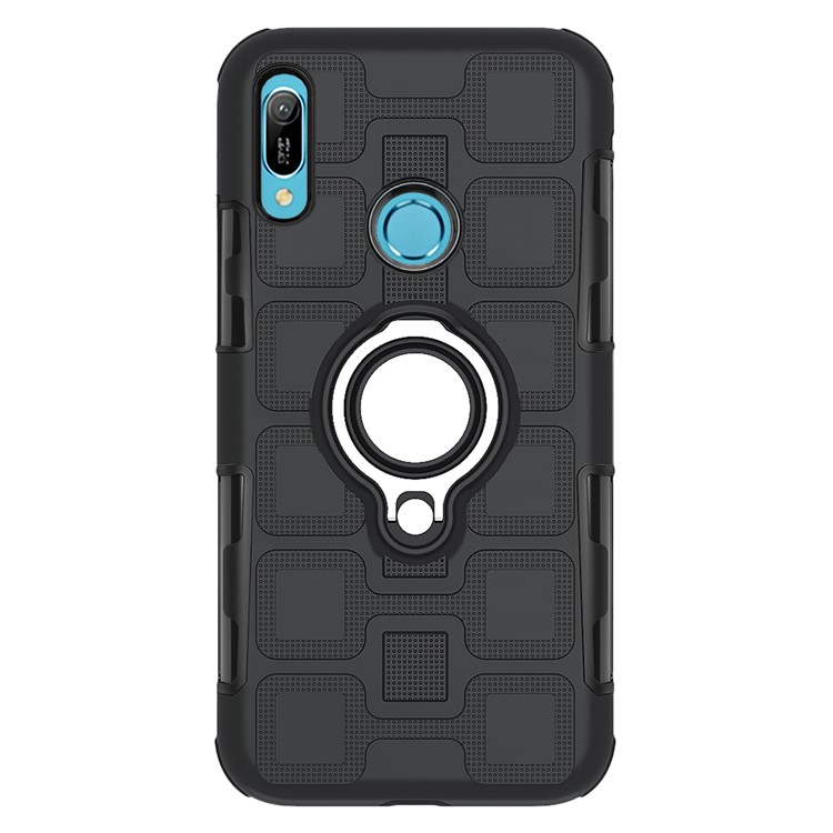 Geometric Pattern TPU PC Hybrid Case with Magnetic Car Mount Ring Holder for Huawei Y6 (2019, with Fingerprint Sensor)/Y6 Prime(2019)/Honor 8A - Black-2