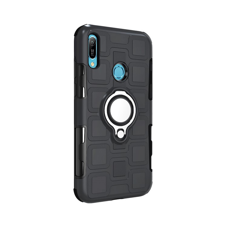 Geometric Pattern TPU PC Hybrid Case with Magnetic Car Mount Ring Holder for Huawei Y6 (2019, with Fingerprint Sensor)/Y6 Prime(2019)/Honor 8A - Black-3