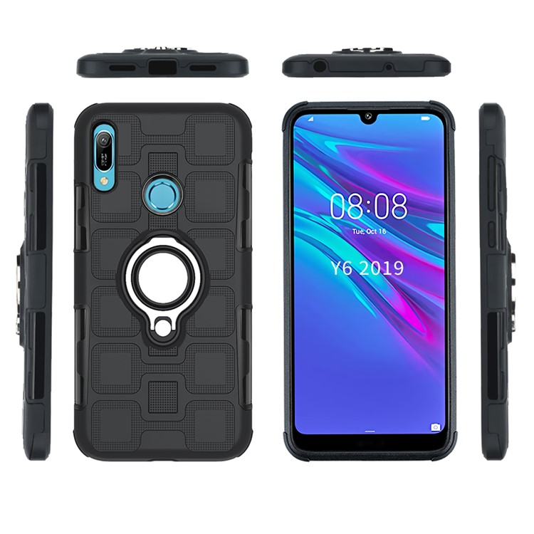 Geometric Pattern TPU PC Hybrid Case with Magnetic Car Mount Ring Holder for Huawei Y6 (2019, with Fingerprint Sensor)/Y6 Prime(2019)/Honor 8A - Black-4