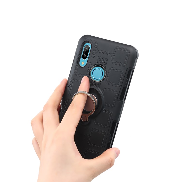 Geometric Pattern TPU PC Hybrid Case with Magnetic Car Mount Ring Holder for Huawei Y6 (2019, with Fingerprint Sensor)/Y6 Prime(2019)/Honor 8A - Black-6