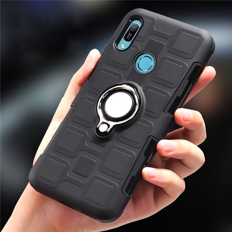 Geometric Pattern TPU PC Hybrid Case with Magnetic Car Mount Ring Holder for Huawei Y6 (2019, with Fingerprint Sensor)/Y6 Prime(2019)/Honor 8A - Black-9