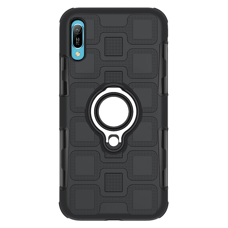 Geometric Pattern TPU PC Hybrid Case with Magnetic Car Mount Ring Holder for Huawei Y6 Pro (2019) - Black-3