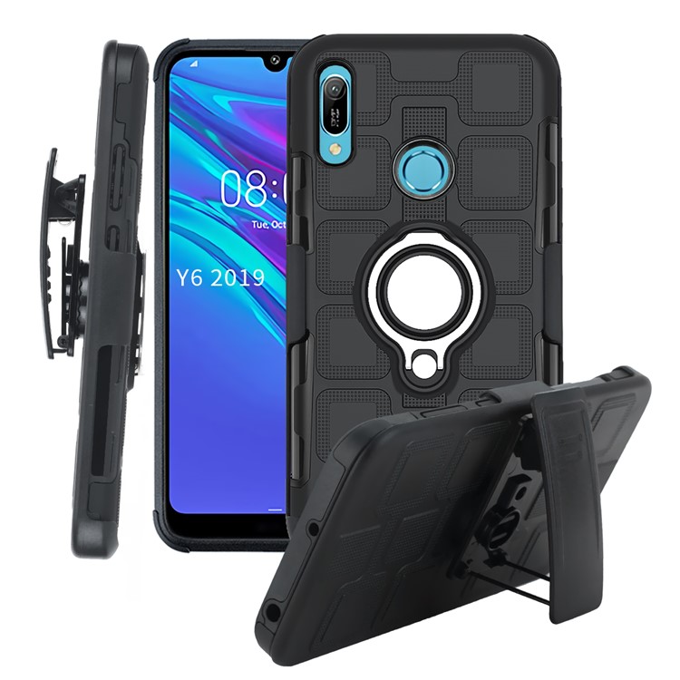 Geometric Pattern TPU PC Hybrid Phone Cover with Kickstand Belt Clip for Huawei Y6 (2019, with Fingerprint Sensor)/Y6 Prime(2019)/Honor 8A - Black-1