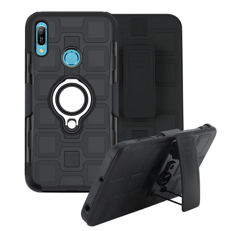 Geometric Pattern TPU PC Hybrid Phone Cover with Kickstand Belt Clip for Huawei Y6 (2019, with Fingerprint Sensor)/Y6 Prime(2019)/Honor 8A - Black-2