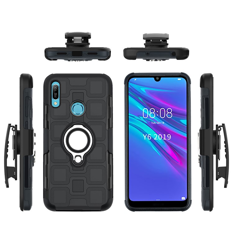 Geometric Pattern TPU PC Hybrid Phone Cover with Kickstand Belt Clip for Huawei Y6 (2019, with Fingerprint Sensor)/Y6 Prime(2019)/Honor 8A - Black-4