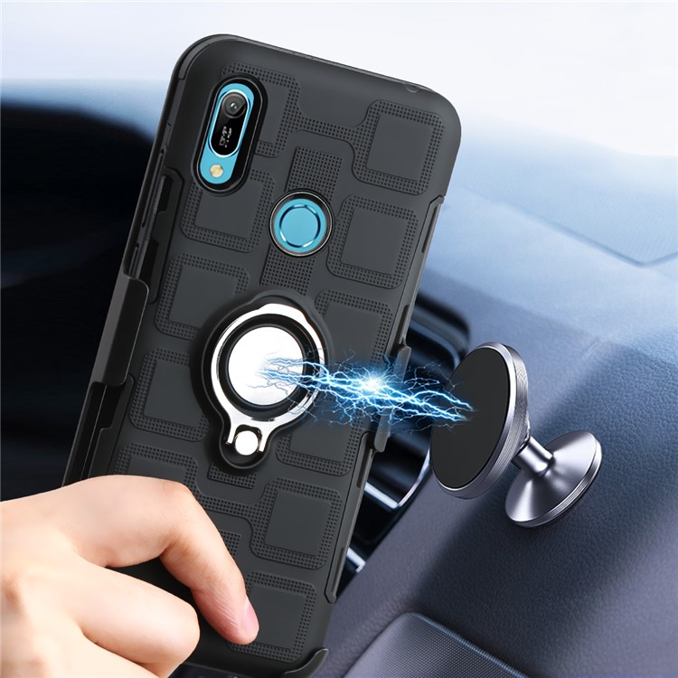Geometric Pattern TPU PC Hybrid Phone Cover with Kickstand Belt Clip for Huawei Y6 (2019, with Fingerprint Sensor)/Y6 Prime(2019)/Honor 8A - Black-5
