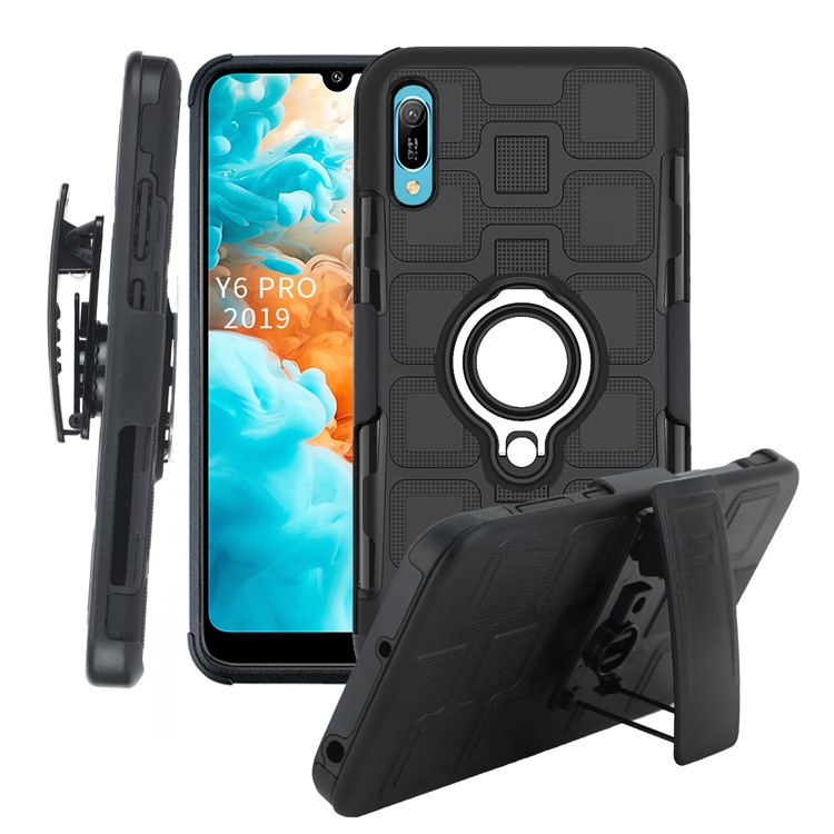 Geometric Pattern TPU PC Hybrid Phone Cover with Kickstand Belt Clip for Huawei Y6 Pro (2019) - Black-1