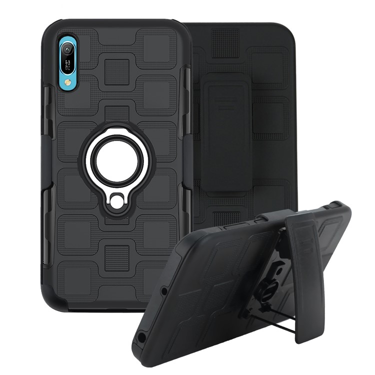 Geometric Pattern TPU PC Hybrid Phone Cover with Kickstand Belt Clip for Huawei Y6 Pro (2019) - Black-2