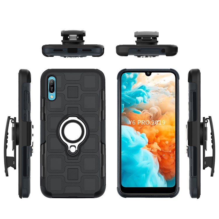 Geometric Pattern TPU PC Hybrid Phone Cover with Kickstand Belt Clip for Huawei Y6 Pro (2019) - Black-4