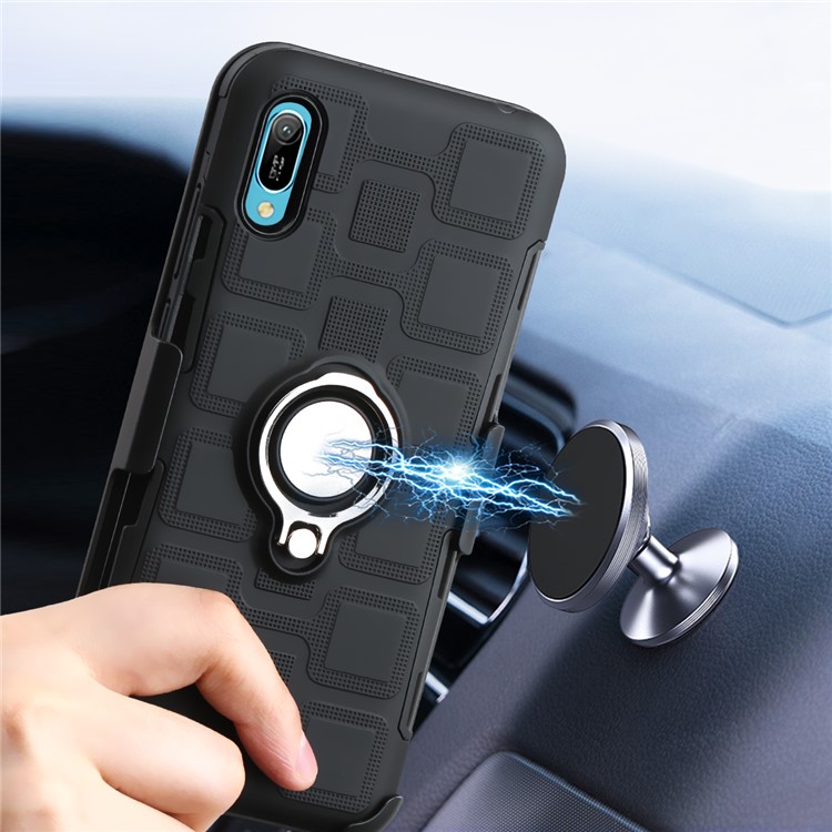 Geometric Pattern TPU PC Hybrid Phone Cover with Kickstand Belt Clip for Huawei Y6 Pro (2019) - Black-5