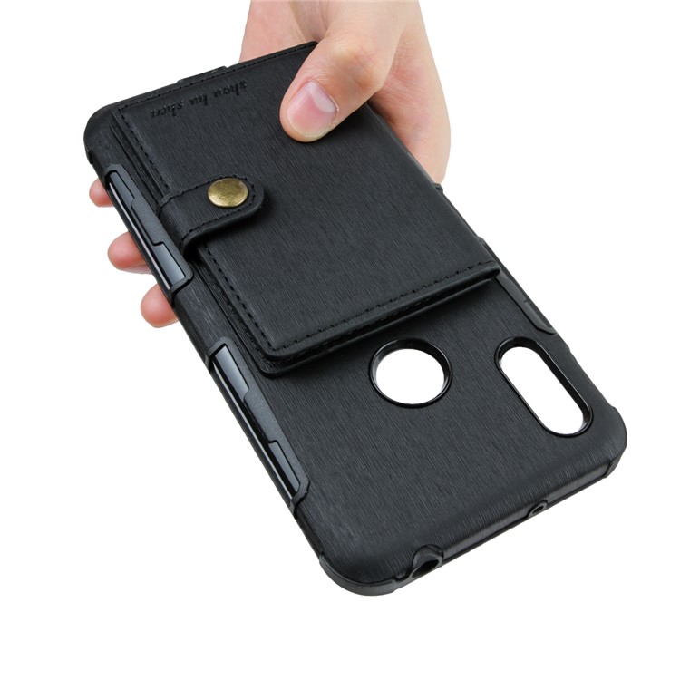 For Huawei Y6 (2019, with Fingerprint Sensor) / Y6 Prime (2019) Brushed Card Slots PU Leather Coated Hard PC Cover - Black-7