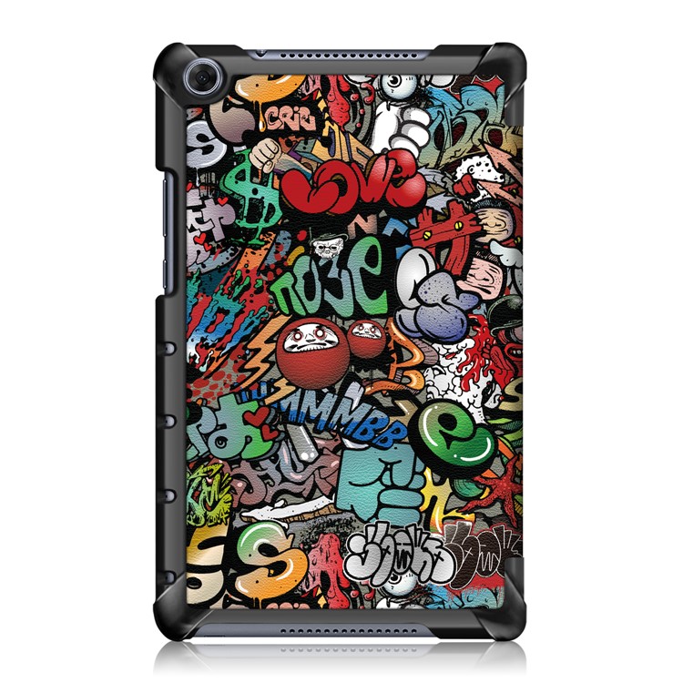 Pattern Printing PU Leather Tri-fold Stand Tablet Shell for Huawei MediaPad M5 Lite 8 - Cartoon Graffiti-3