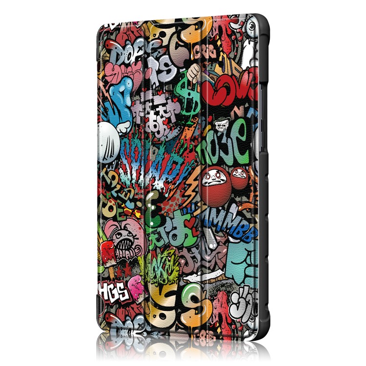 Pattern Printing PU Leather Tri-fold Stand Tablet Shell for Huawei MediaPad M5 Lite 8 - Cartoon Graffiti-4