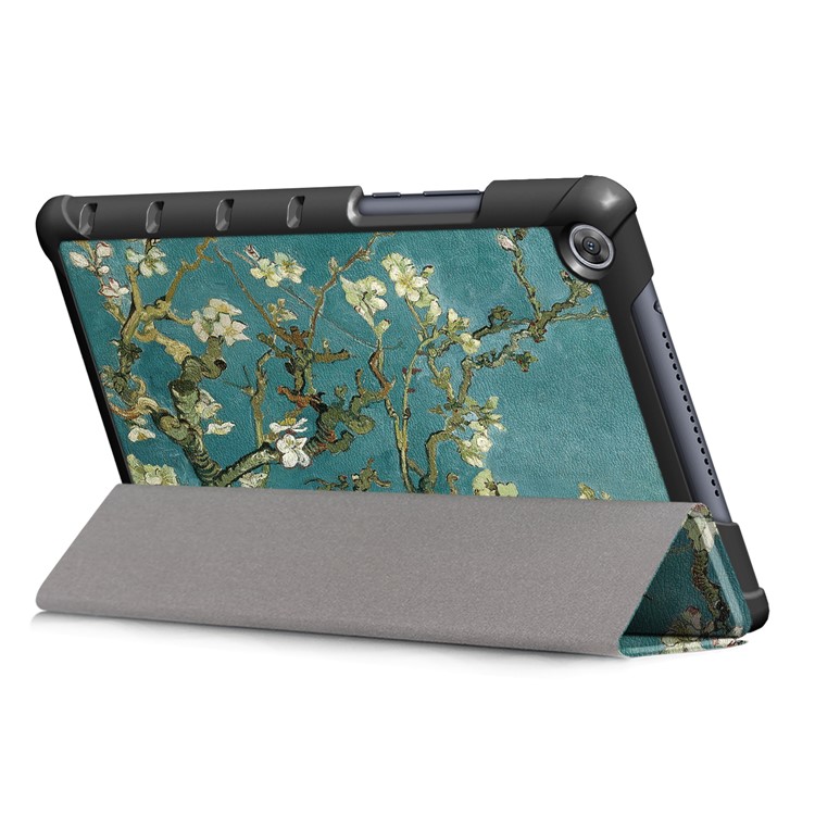 Pattern Printing PU Leather Tri-fold Stand Tablet Shell for Huawei MediaPad M5 Lite 8 - Peach Blossom-6