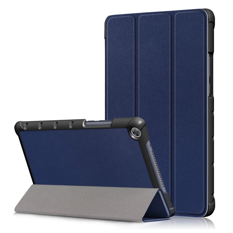 Litchi Skin PU Leather Tri-fold Stand Tablet Cover for Huawei MediaPad M5 Lite 8 - Dark Blue-1