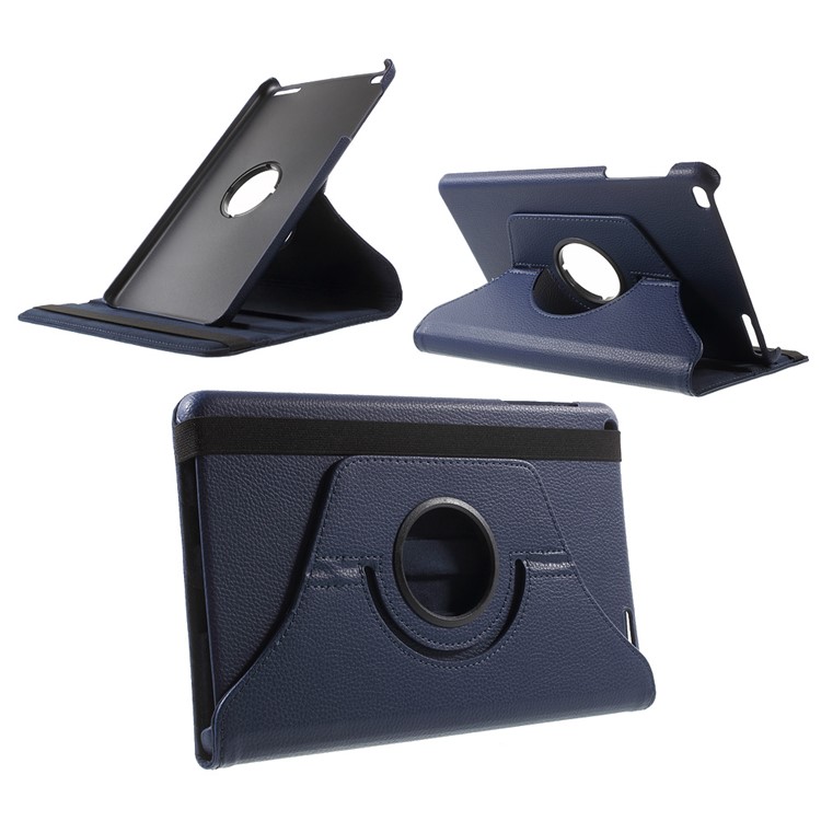 Litchi Grain Rotary Stand Case for Huawei MediaPad T1 10 - Dark Blue-1