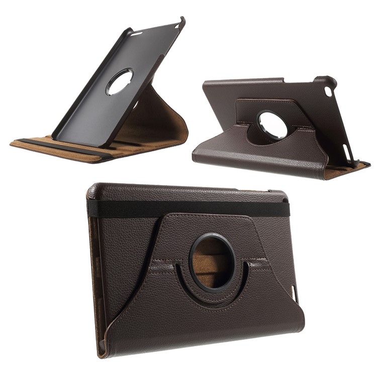 Litchi Grain Rotary Stand Case for Huawei MediaPad T1 10 - Coffee-1