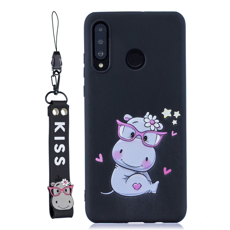 Pattern Printing TPU Gel Protective Case with Silicone Strap for Huawei P30 Lite / nova 4e - Black-1