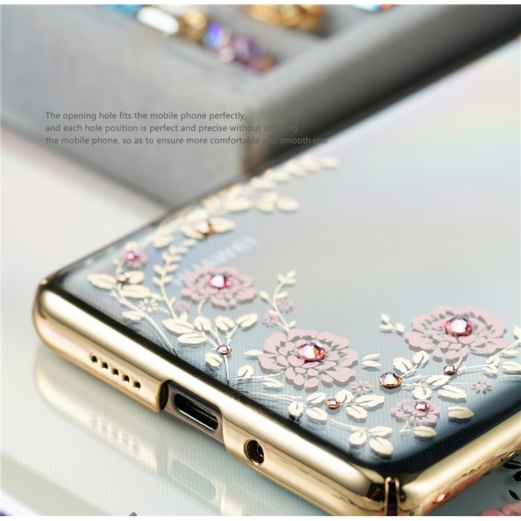 KAVARO Crystal Flora Series Authorized Swarovski Rhinestone Decor PC Hard Protective Case for Huawei Mate 20 Pro - Gold-4